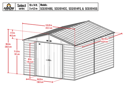 Arrow Select Steel Storage Shed, 10x14, Blue Grey