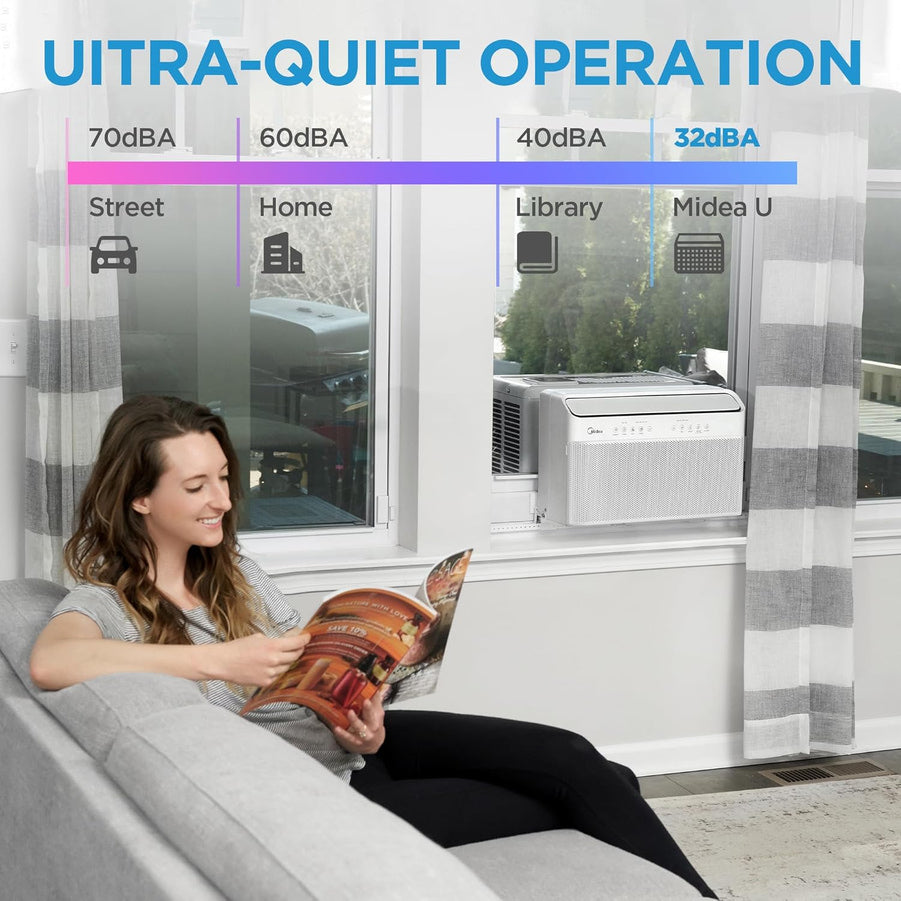 8,000 BTU U-Shaped Smart Inverter Air Conditioner – Cools up to 350 Sq. Ft., Ultra Quiet with Open Window Flexibility, Compatible with Alexa, 35% Energy Savings, Remote Control (Renewed)