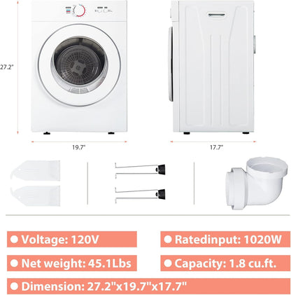 Compact Dryer 1.8 cu. ft. Portable Clothes Dryers with Exhaust Duct